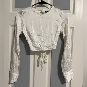 Zara White Long Sleeve Crop Top